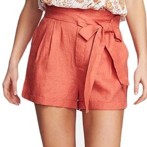 1 STATE 100% Linen Shorts Women’s 2 Coral Casual Coastal Cuffed Hem Tie Waist